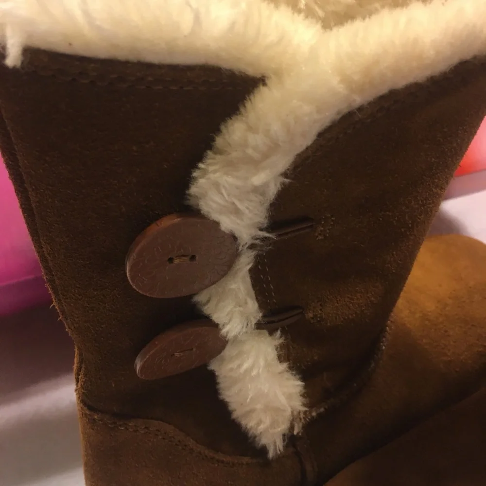 SO Fireside Boots Kids Size‎ 6 Chestnut Brown Excellent Faux Fur Lined Button